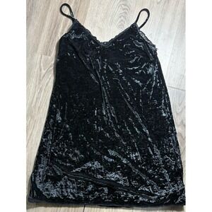 American Eagle Black Crushed Velvet Slip Dress Size M Whimsygoth Lace Sexy Mini